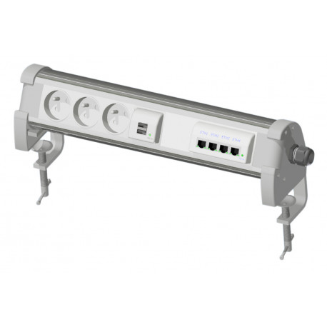 PDU bureautique connecté - 3PC, 1 chargeur double USB, 1 switch Ethernet 4 ports